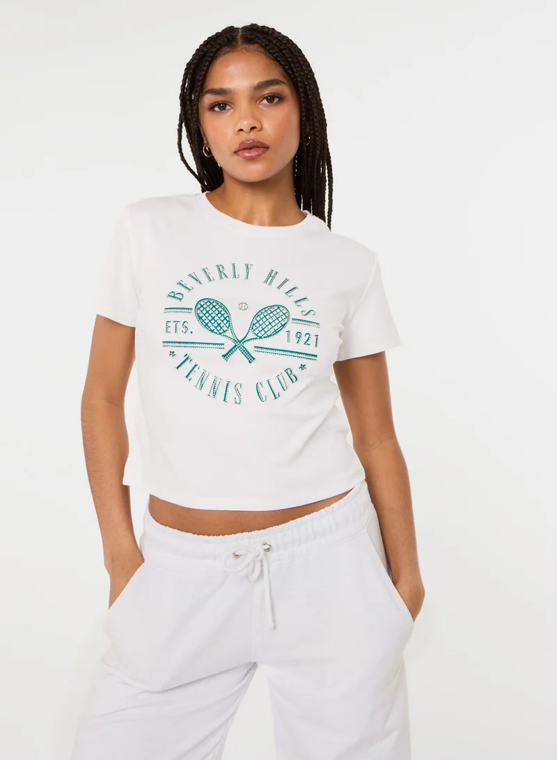 بينك فانيلا Beverly Hills Tennis Embellished T-Shirt